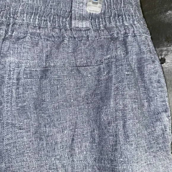 100% Linen 36 Waist Blue Tweed Zip Fly Coastal Shorts Pockets Belt Elastic Waist - Picture 4 of 6